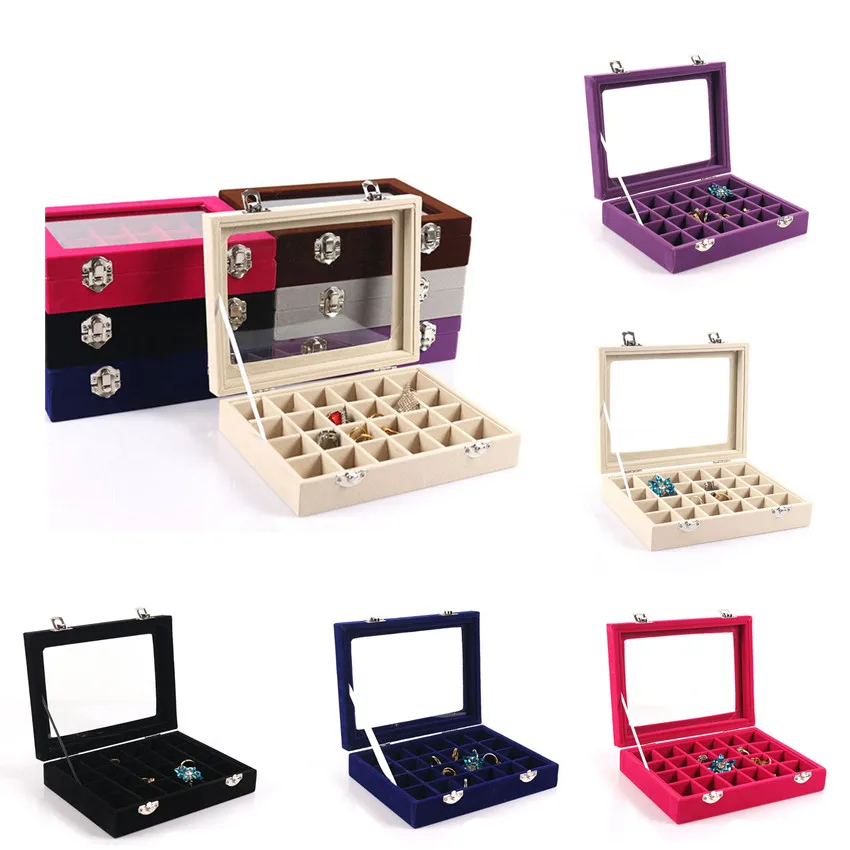 24 сетки черный/серый бархат стекло ювелирных изделий дисплей коробка 20*15*4 5 см