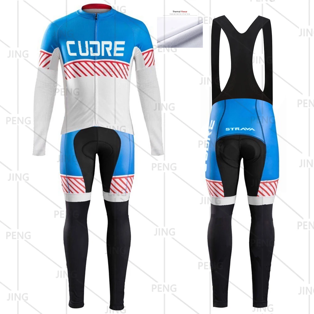 

Cycling Jersey Set Man Long Sleeve Winter Thermal Fleece Uniform STRAVA Team Mtb Bicycle Clothes Bike Outfit Ropa Ciclismo