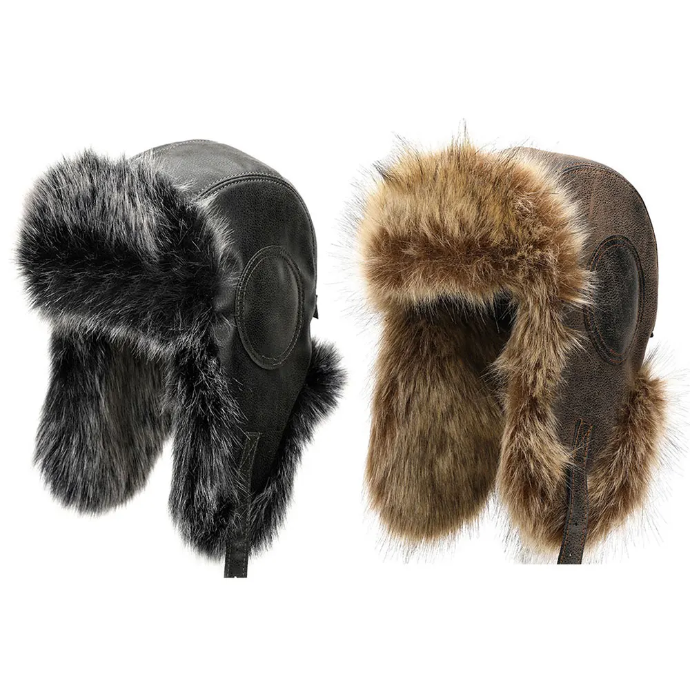 

Winter Hat Men Women Pilot Faux Fur Hat Snow Cap with Earmuffs Outdoor Ski Warm Thick Hats Russian Snow Hat with Earmuffs Cap