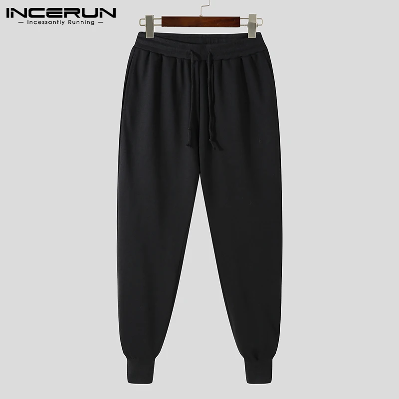 

2021 Men Pants Joggers Solid Color Drawstring Bodybuilding Streetwear Workout Trousers Baggy Casual Sweatpants Plus Size INCERUN