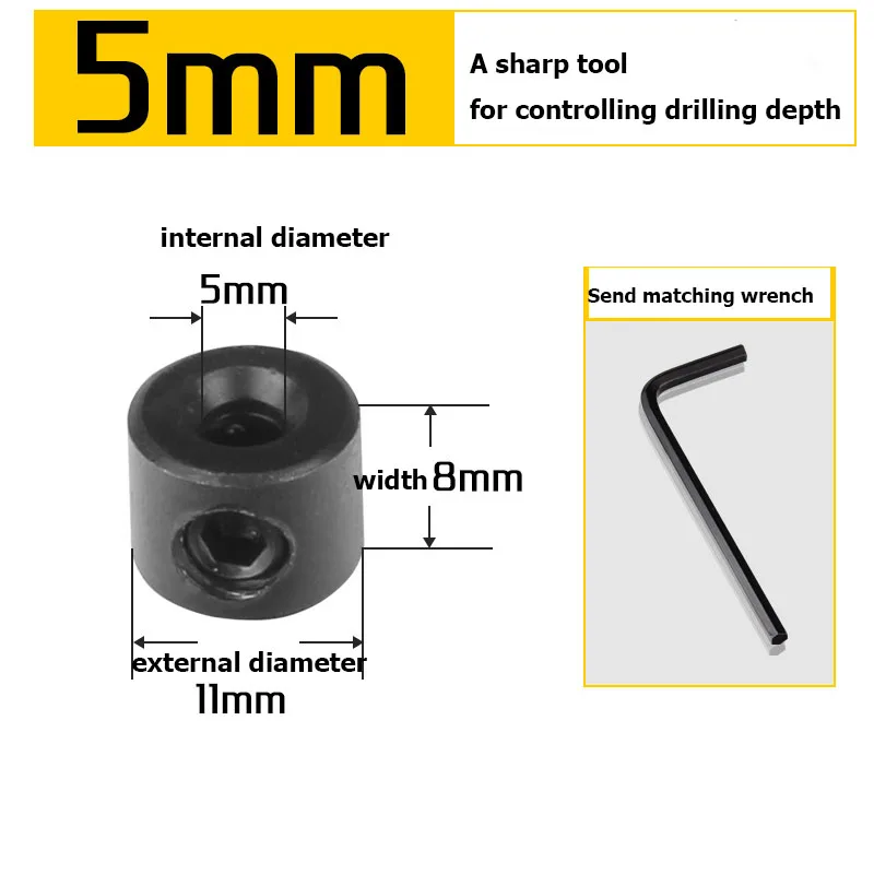 Сверло упорное кольцо Деревообрабатывающие инструменты 3-16 мм сверла глубина стопорные кольца кольцо позиционная дрель локатор+ шестигранный ключ A41 - Цвет: 5mm