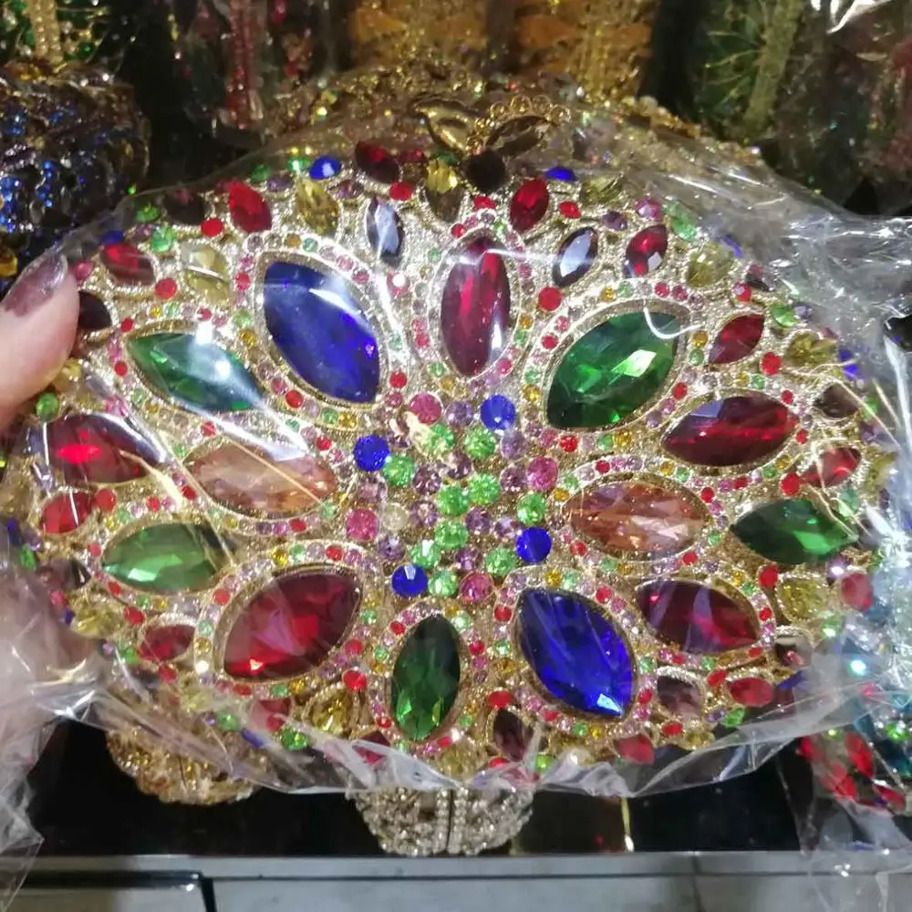 Colorful Роскошные изумрудные стразы, клатч для женщин, свадебные сумочки, вечерние сумочки, золотые, серебряные женские вечерние сумочки на цепочке SC795 - Цвет: Colorful