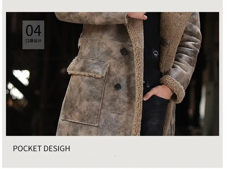 Мужская куртка из натуральной кожи, пальто из овчины, теплые зимние толстые длинные меховые пальто, верхняя одежда с отложным воротником, мужские меховые куртки, топы