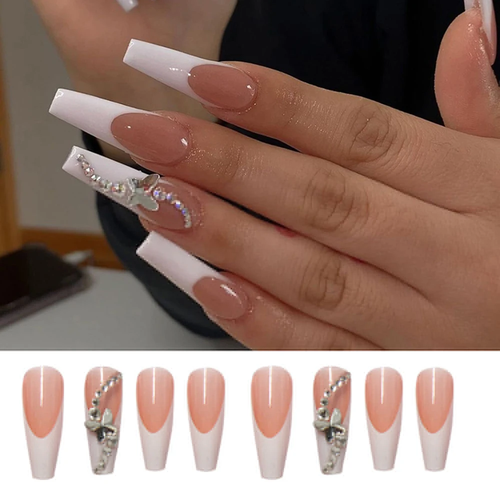 

24 шт./коробка Стразы полное покрытие искусственные гробы носимые бабочки балерины накладные ногти