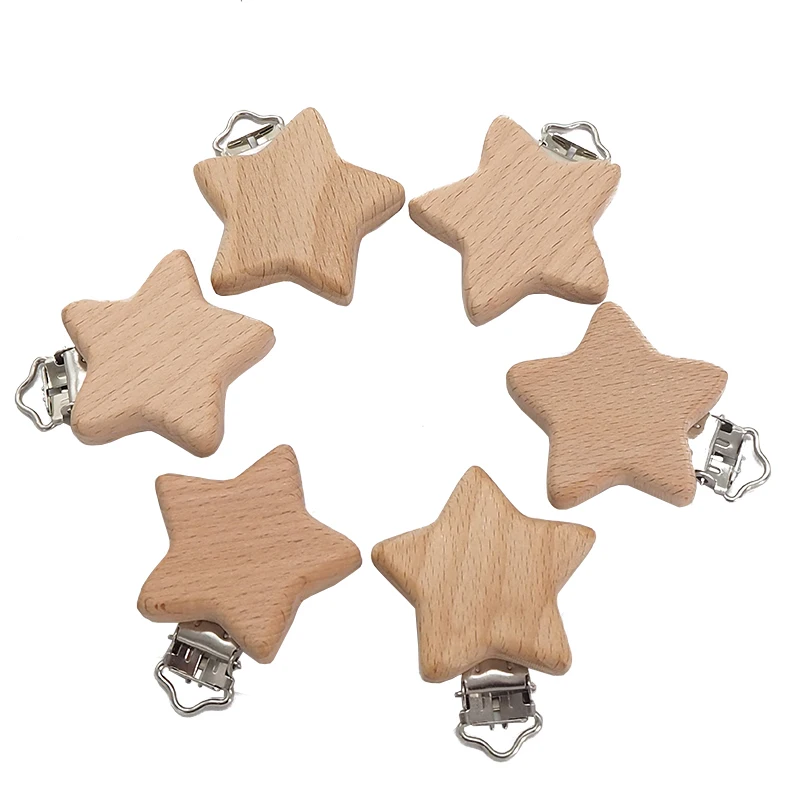 Chenkai 50PCS Wood Five-Pointed Star Clip DIY Organic Eco-friendly Nature Unfinished Baby Pacifier Rattle Grasping Accessories | Мать и