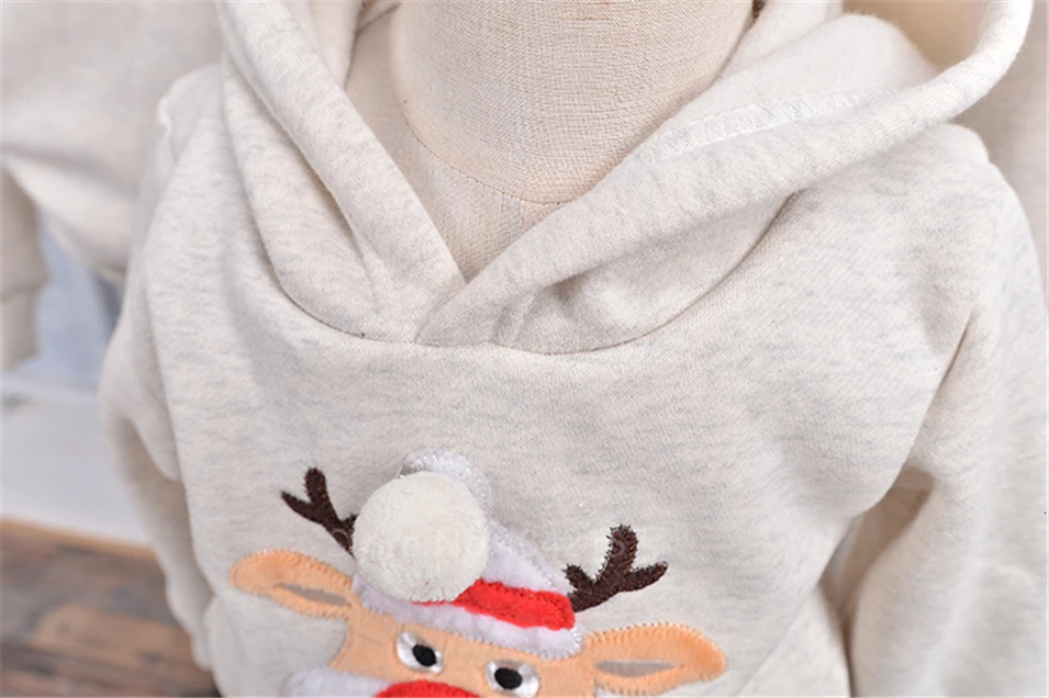 Christmas Family Matching Outfits New Year Family Look Mother and Daughter Clothes Red Elk Winter Warm Xmas Hoodies