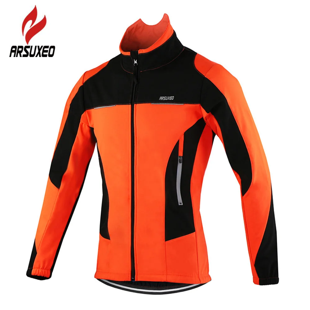 

ARSUXEO Fleece Thermal Cycling Jacket Autumn Winter Warm Up Bicycle Clothing Windproof Windbreaker Coat MTB Bike Jerseys