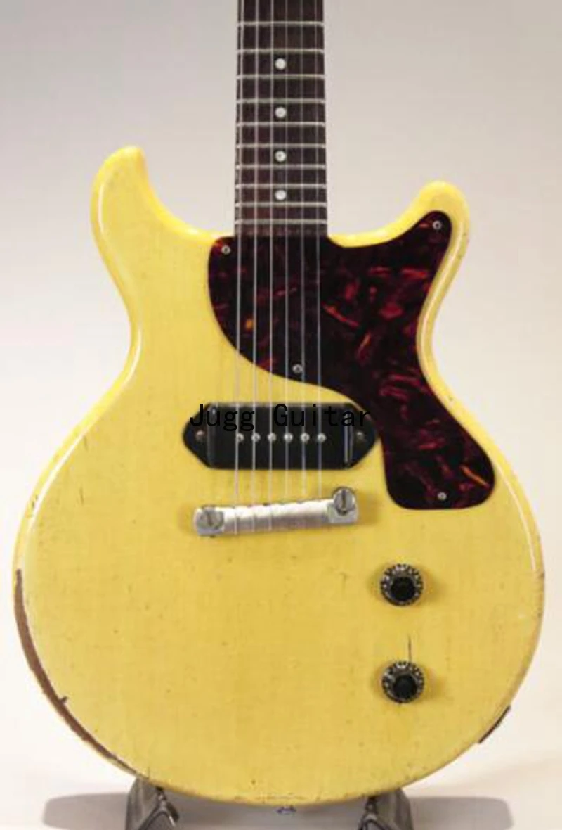 

1959 Junior DC TV Yellow Cream Relic Electric Guitar One Piece Mahogany Body & Neck, Wrap Arround Tailpiece, P-90 Dog Ear Pickup