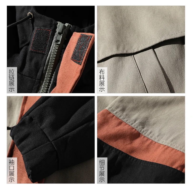 

Korean Men Spring Autumn Bomber Jackets Mens Patchwork Casual Jacket Coat Fashion Hooded Zipper Workwear jacket Outerwear