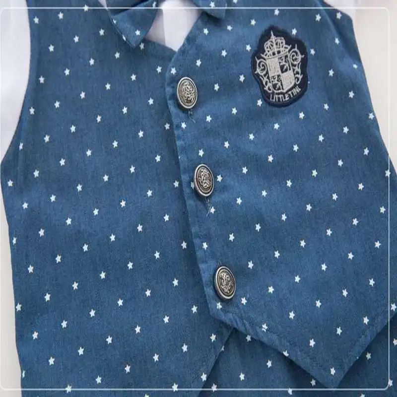 

Wholesale Boy Romper 2021 New Baby white short sleeve shirts Polka Dot Fashion 3PCS Outfits Set Baby Clothes E13850
