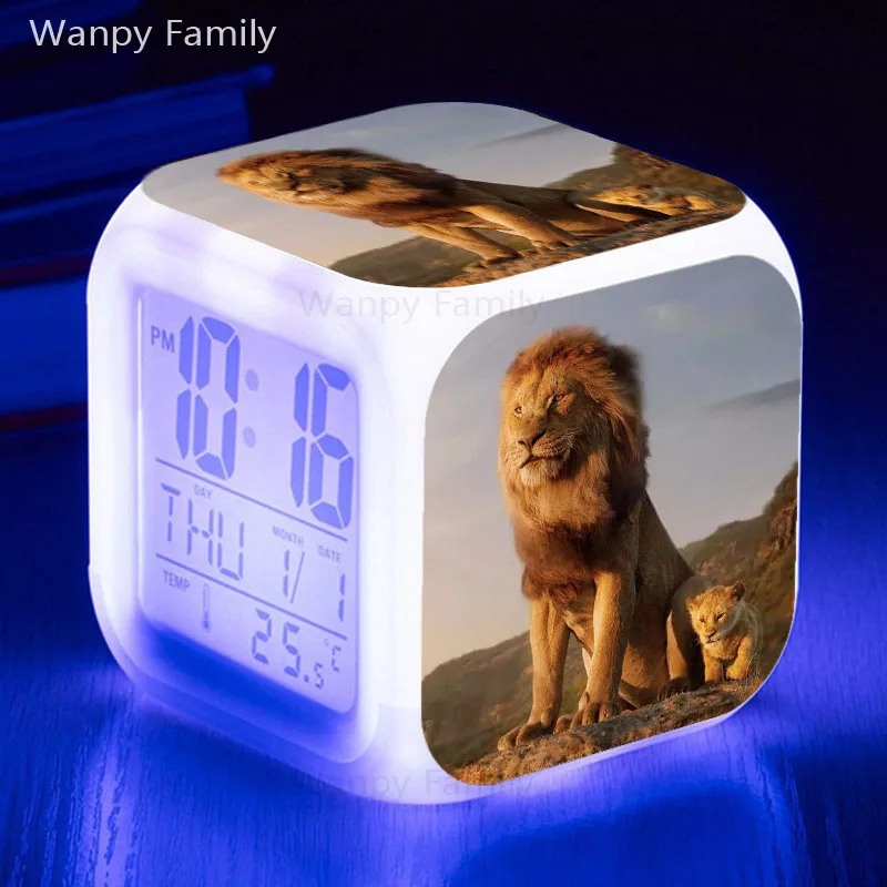 Lion King Alarm Clock 7 Color Glowing LED Digital Kids Birthday Gift Multifunction Touch Sensing Electronic | Дом и сад