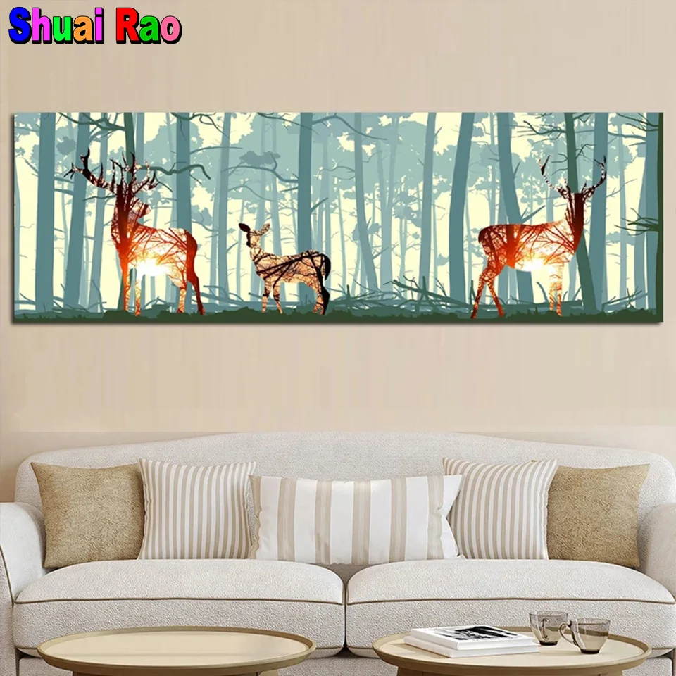 

Алмазная 5D Вышивка с абстрактным оленем, лесом, птицей, в скандинавском стиле