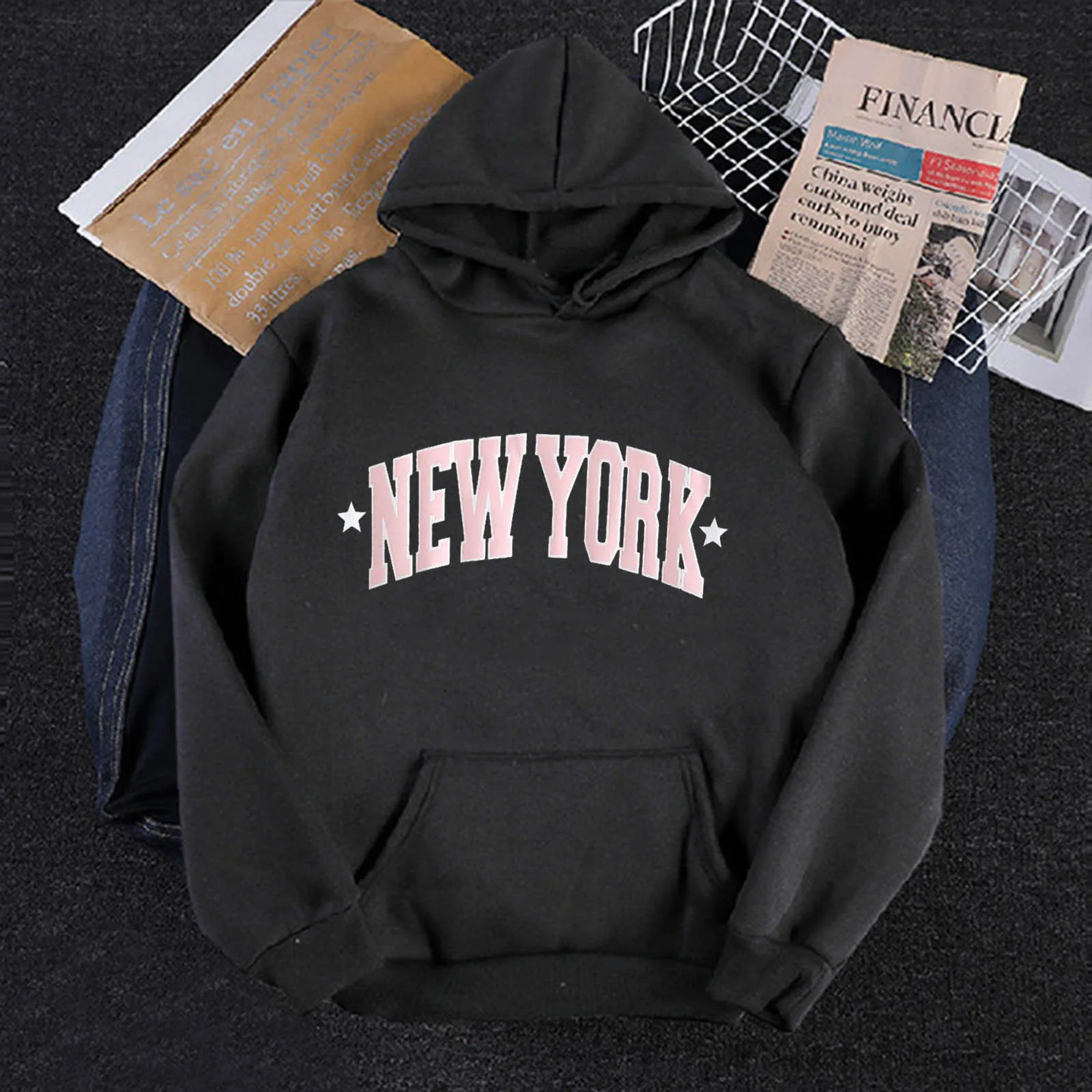 

Harajuku Hoodies Women New York Print y2k Oversized Hoodie Long Sleeve Casual Hooded Sweatshirts Fashion Loose Hip Hop Pullover