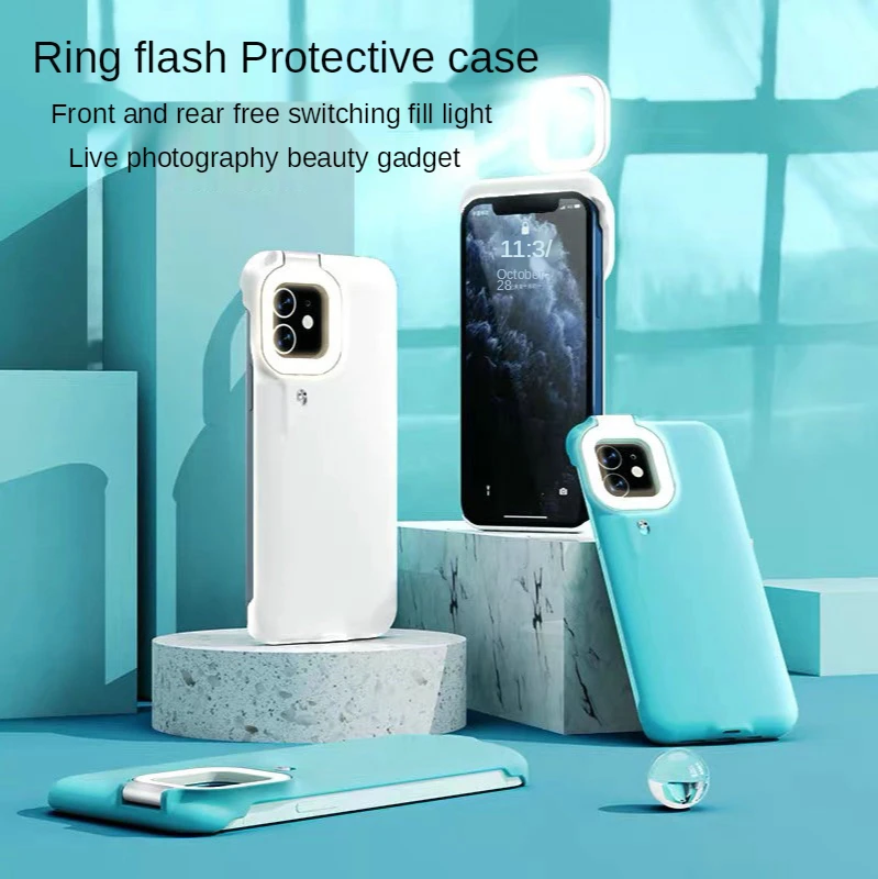 

Selfie Lights Mobile Flashes Light Ring Flash Phone Case For iPhone 12 11 X XS XR 7 8 6 Plus TPU Phone Photo Frame Back Cover