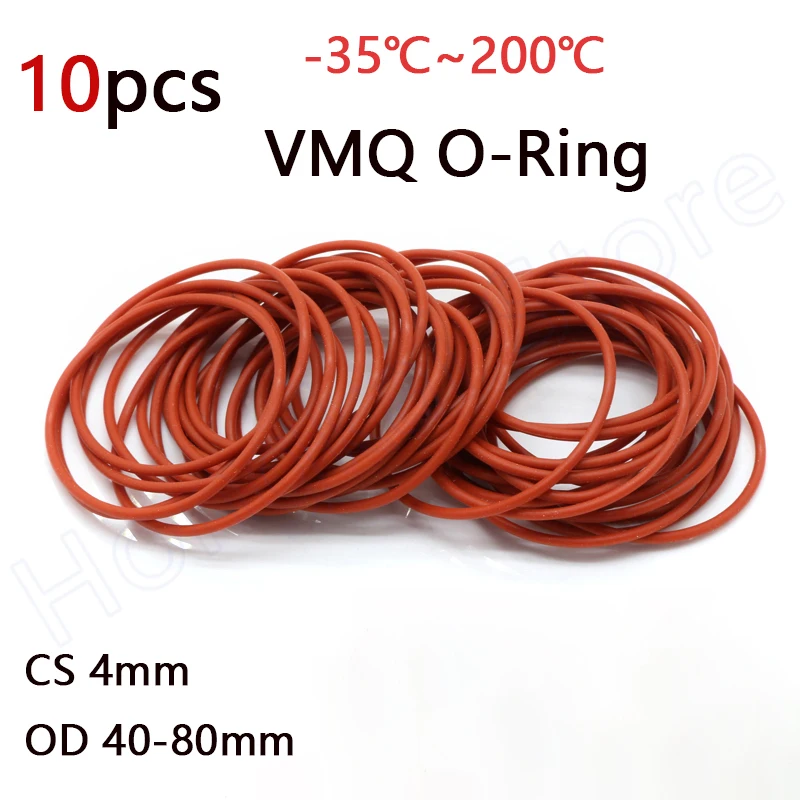 

10pcs Red Silicone Ring Gasket OD 40-80mm Food Grade VMQ O-Ring Washer CS 4mm Waterproof And Insulated
