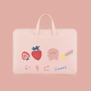 strawberry bear laptop bag sleeve case shoulder handbag notebook pouch briefcases for 13 14 15 15 6 inch macbook air pro huawei free global shipping