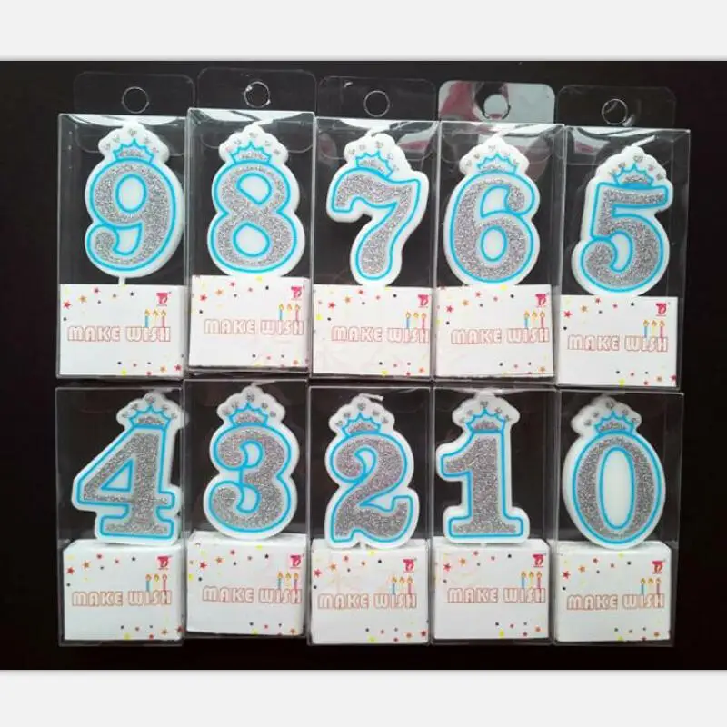 Блестящая свеча с цифрами от 0 до 9 серебряная на день рождения днем свечи для