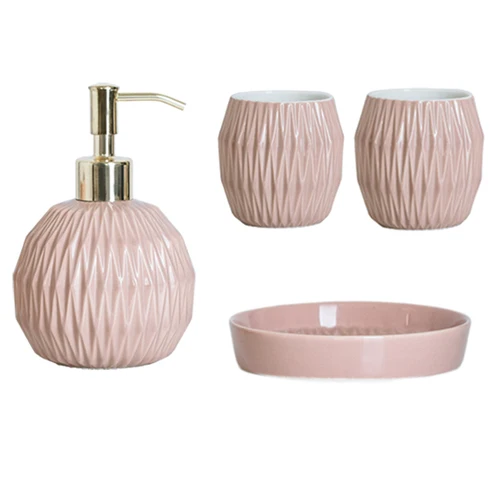 5-piece Set Ceramics Bathroom Accessory Set Washing Tools Bottle Mouthwash Cup Soap Toothbrush Holder Household Articles - Цвет: 4 piece set--Pink