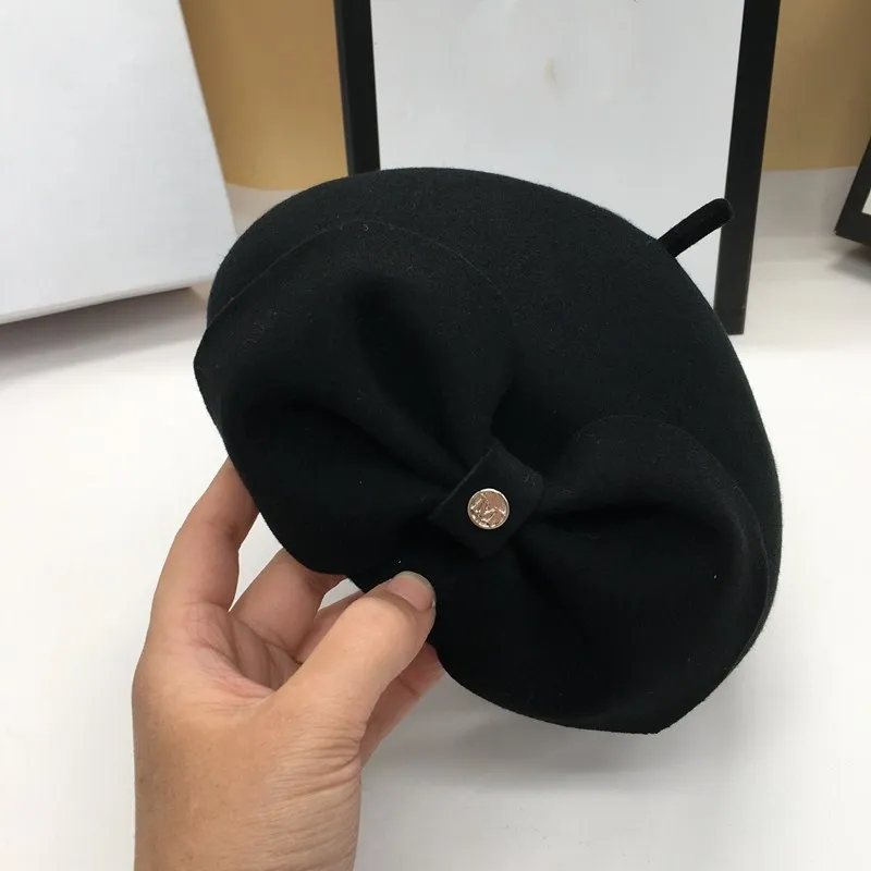 Берет тыква шляпа черный бант Джокер Мода темперамент художник почки шапка и