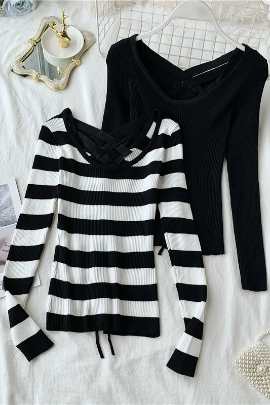 

Women's clothing spring and autumn new style hollow skinny backless knitted sweater