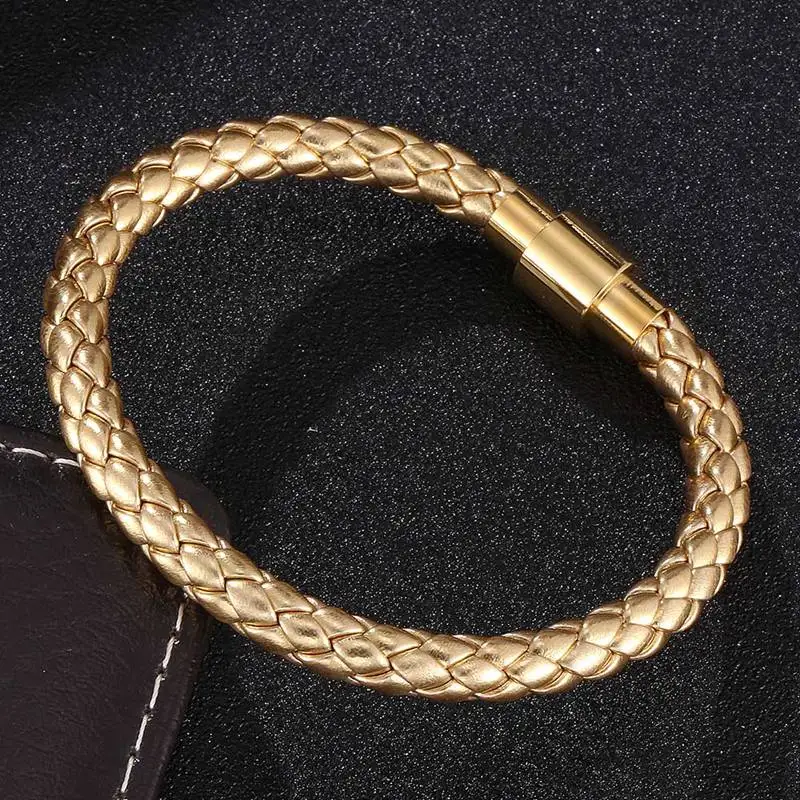 Новый кожаный плетеный браслет золотого цвета для мужчин и женщин золотой цвет
