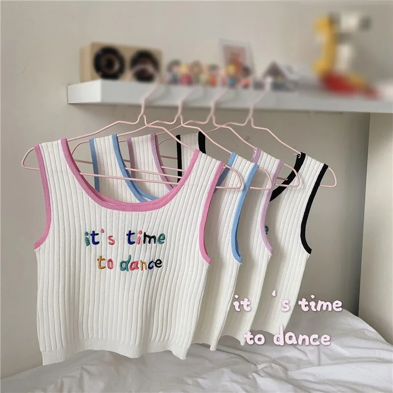 

2020 Summer New Korean Style Tank Top Women Off Shoulder Strapless Letter Embroidery Crop Top Camisole