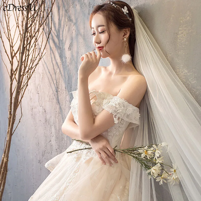 2020 Sweet Wedding Dress Boat Neck Lace up Bridal Dress Corset Bridal Gown Monarch Train Wedding Gown Robe de Mairee OY-Y699