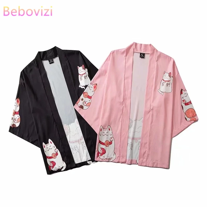 S- XXL Pink Black Harajuku Japanese Fashion Kimono Women Tops and Blouses Men Asian Clothes 2020 Summer Beach  Cardigan