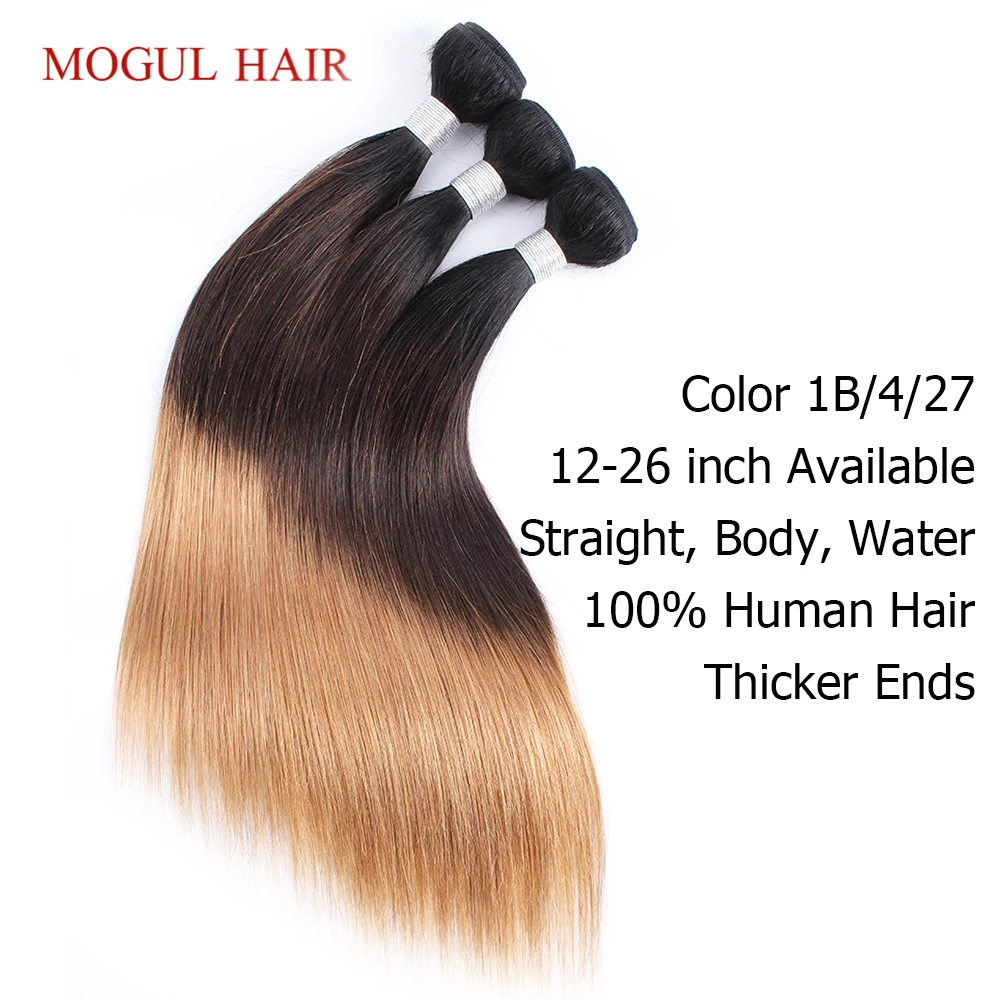 MOGUL волосы 1B 4 27 Омбре пучки прямых и волнистых волос 12 " 26" индийские