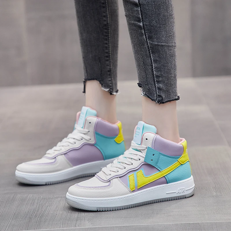 

Fashion Sneakers Women's Vulcanize Shoes 2020 new Autumn New Casual Classic purple PU Leather Shoes For Women Casual White Flat