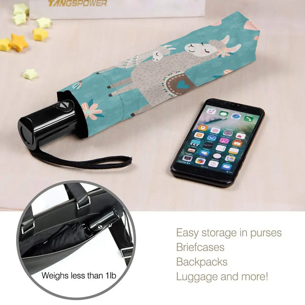 

Wind Resistant Fully-Automatic Umbrella Teal Mama Llama Rain 3 Folding Parasol Travel Car Umbrella