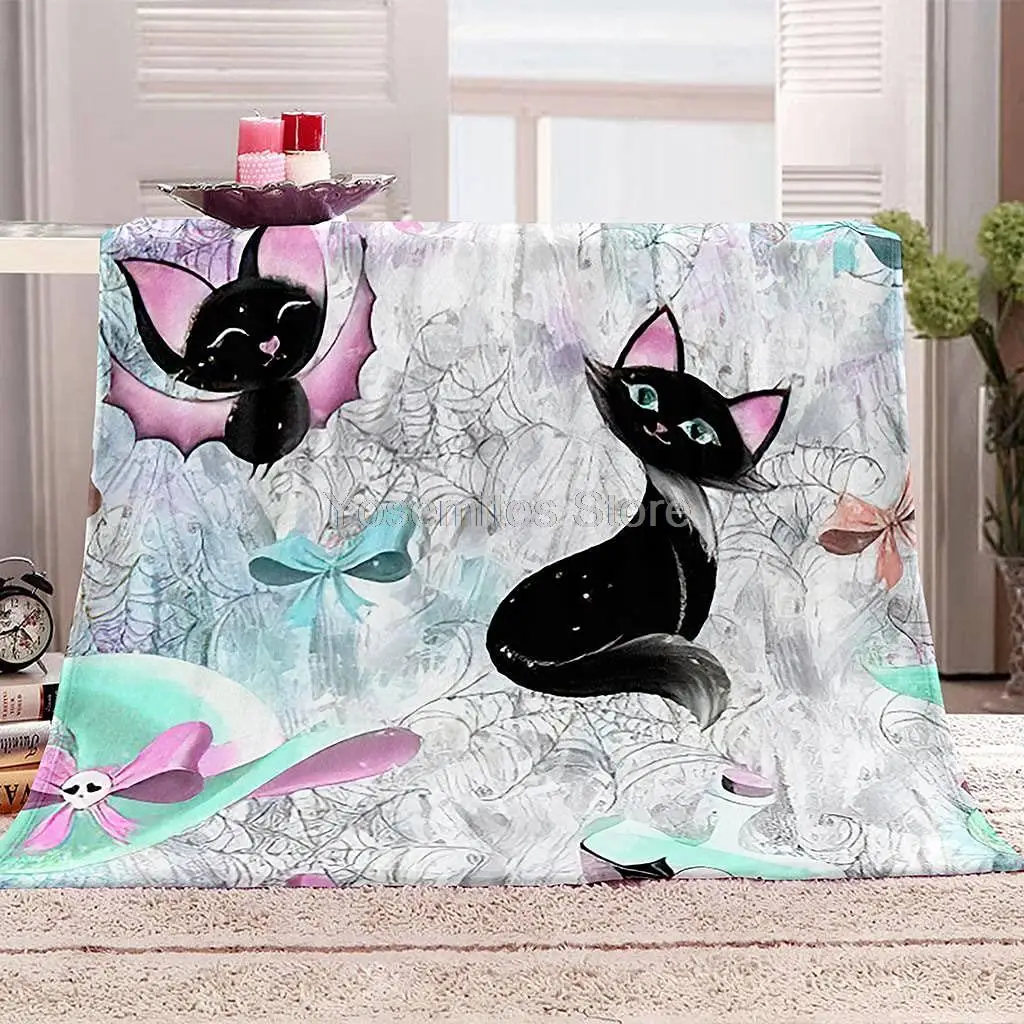 

Halloween Cute Cat Blanket,All Season Lightweight Plush and Warm Home Cozy Portable Fuzzy Throw Blankets for Couch Bed Sofa,Colo