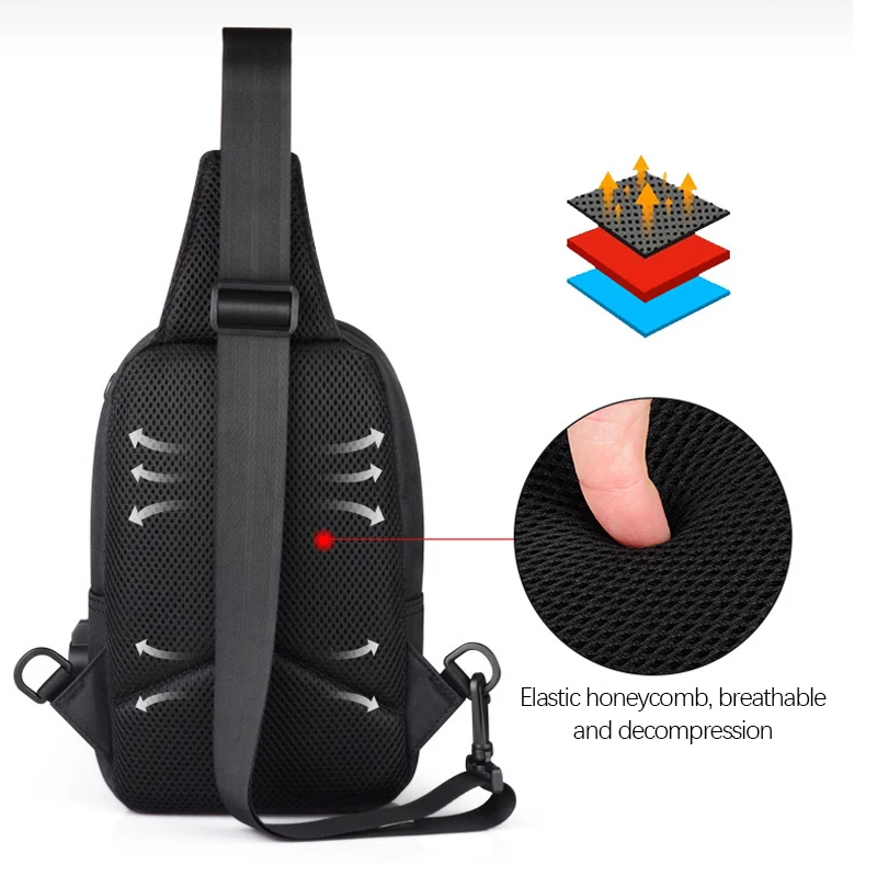

SENKEY Men's Chest Bags USB charging Fashion Crossbody Bag for Men Shoulder Bags teens Casual Travel bag Chest Waist Pack male