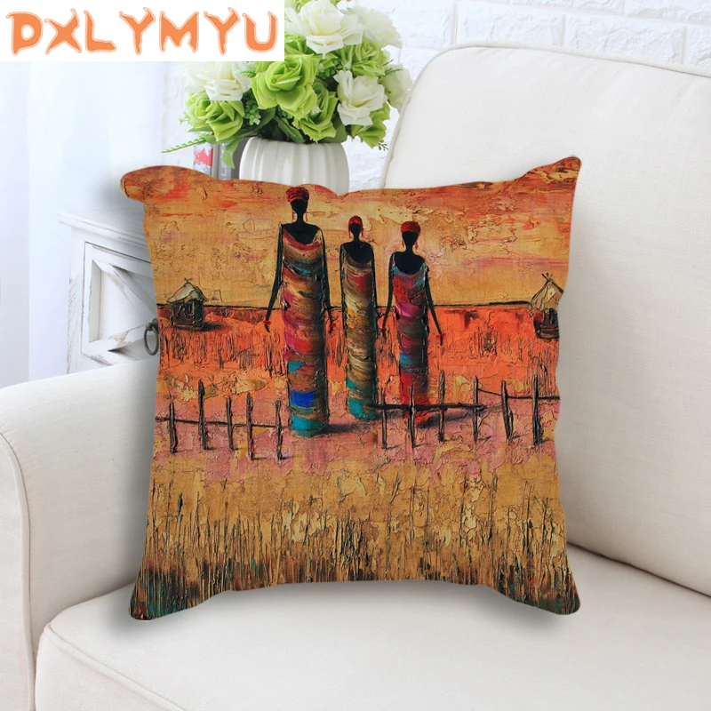 Льняная хлопчатобумажная наволочка для подушки 45x45 см в африканском стиле