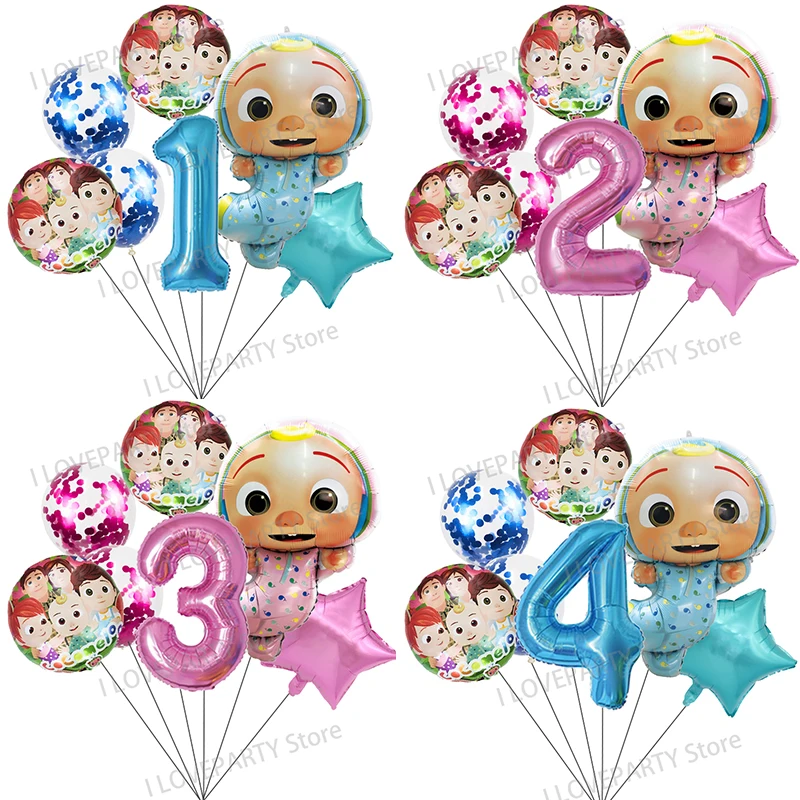 

7pcs CoComelon Balloon Children Birthday Decoration Foil Balloon Cartoon Watermelon Aluminum Film Balloon Set Party Balloons