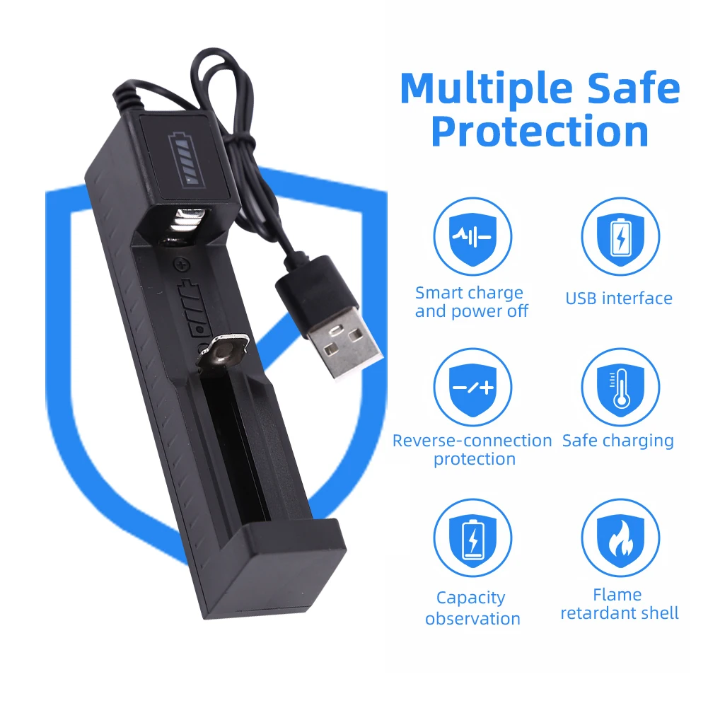

Универсальное зарядное устройство USB, 1 слот, умная зарядка аккумуляторных батарей 18650 21700 22650 16340