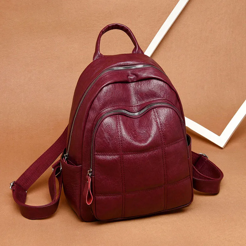 Sac по dos décontracté femme De marque en cuir femmes sac grande &quotcapacité&quot 'школа pour les filles двойной fermeture