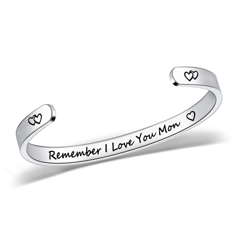 

6MM titanium steel bracelet Mom Dad son daugher stainless steel open C-shaped Engraved Bracelet for women браслетдля женщин