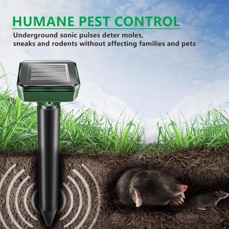 2 Pcs Outdoor Solar Powered Ultrasonic Sonic Mouse Mole Pest Rodent Repeller Repellent Yard LED Light Lamp Garden Tools | Дом и сад