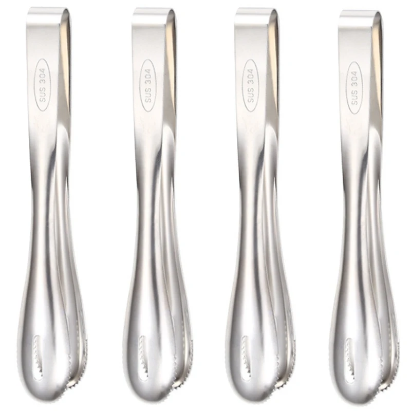 

22.5cm Stainless Steel Food Tongs Creative New Ice Tongs Bread Cake Dessert Barbecue BBQ Steak Tongs, 4PCS