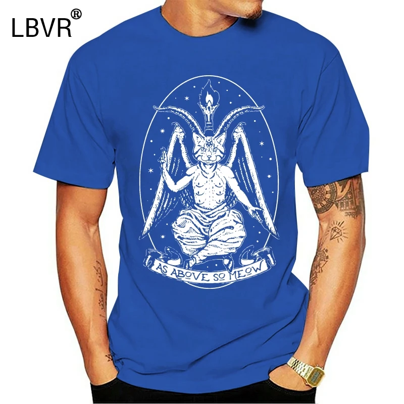 Футболка Baphomeow мужская с изображением кота забавная тенниска из чистого хлопка
