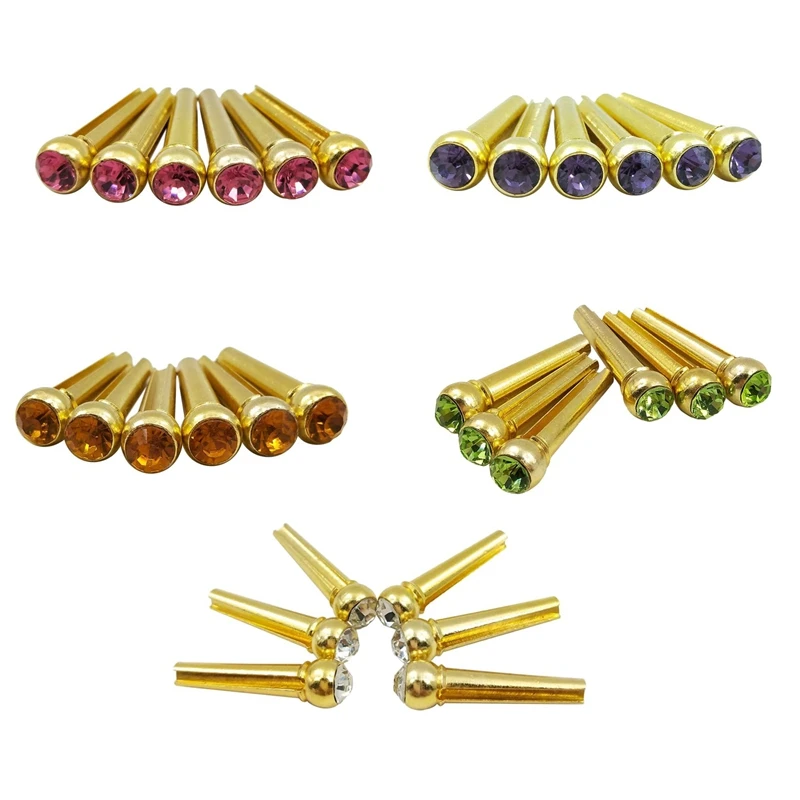 

6 Pieces Acoustic Folk Guitar Replacement Bridge Pins With Mazarine Crystal Dot Musical Instrument Parts