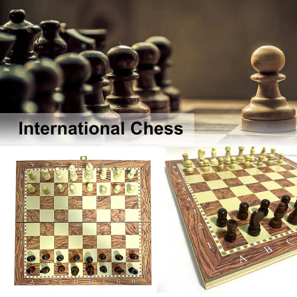 

29.5cm Vintage Chess 3 in 1 Foldable Wooden Portable Checkers Backgammon Chess Pieces Educational Toy for Kids Children Chess Pi