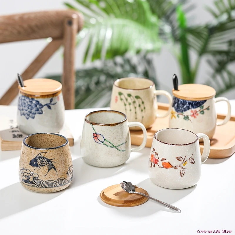 

Vintage Coffee Mug Unique Japanese Retro Style Ceramic Cups, 380ml Kiln Change Clay Breakfast Cup Creative Gift for Friends
