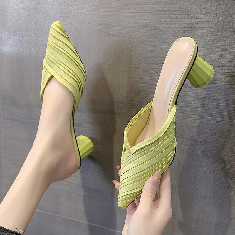

2021 High Heels Sandals Women Shoes Pointed Toe Ladies Female Slides Platform Pumps Fashion Mules Zapatillas Mujer Casa