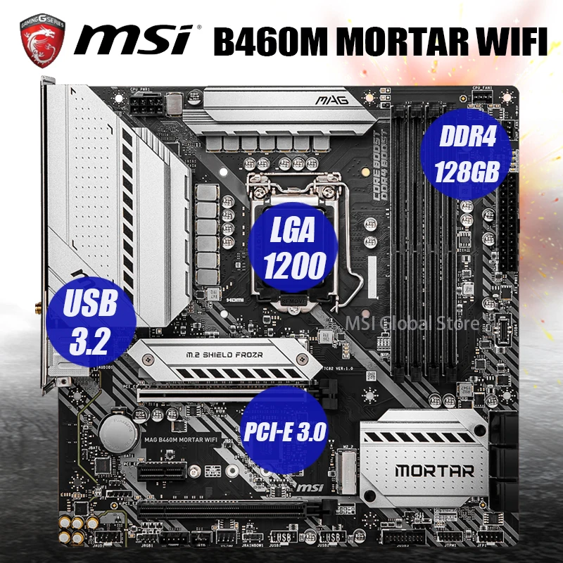 Verkauf LGA 1200 MSI MAG B460M MÖRTEL WIFI Motherboard PCI-E 3,0 M.2 DDR4 2933MHz Overlocking Desktop Intel B460 Placa-mãe 1200 Neue