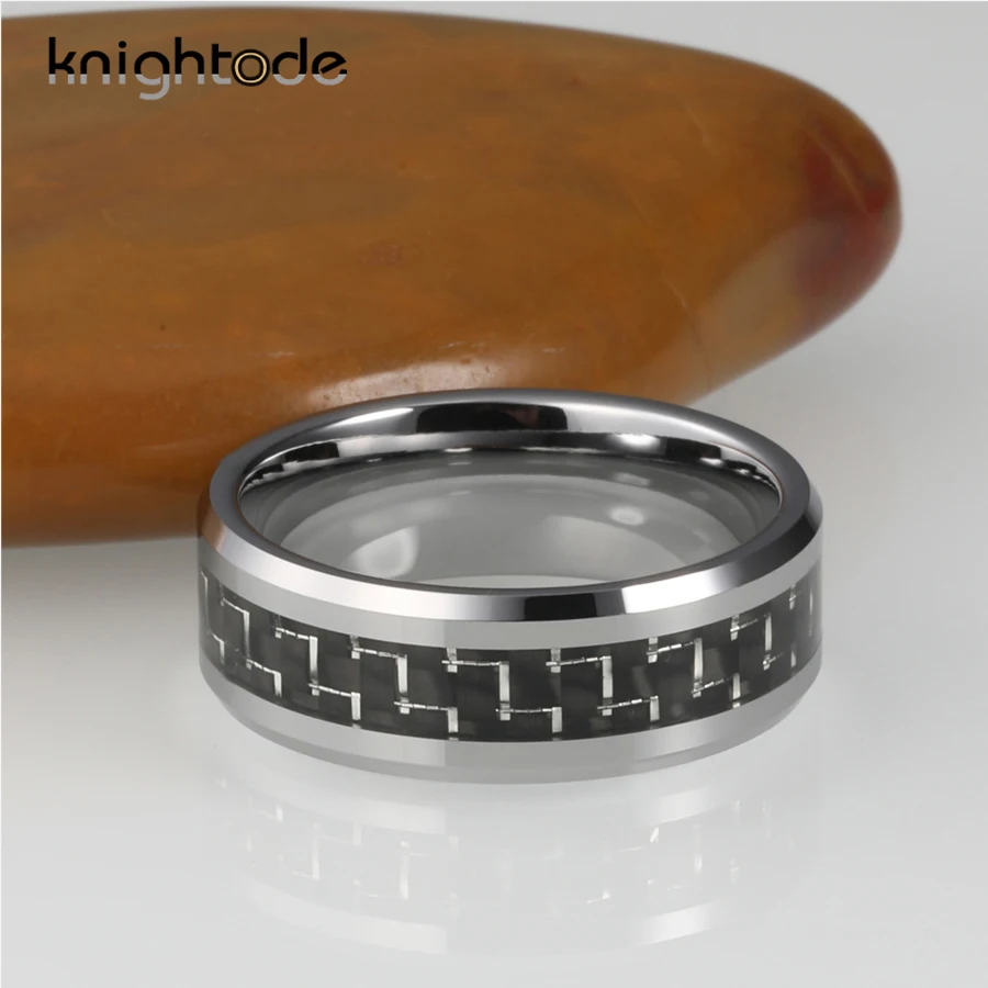 8 мм серебристого карбида вольфрама обручальное кольцо черное углеродное