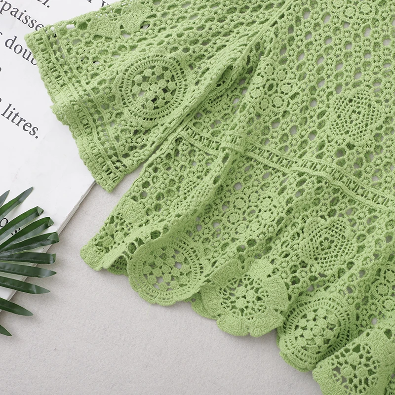 

Women Knit Flower Shirt Vestido Spring Summer Sexy Solid Color Hollowed Japan Sweet Streetwear One Size O-necked T-shirt C50