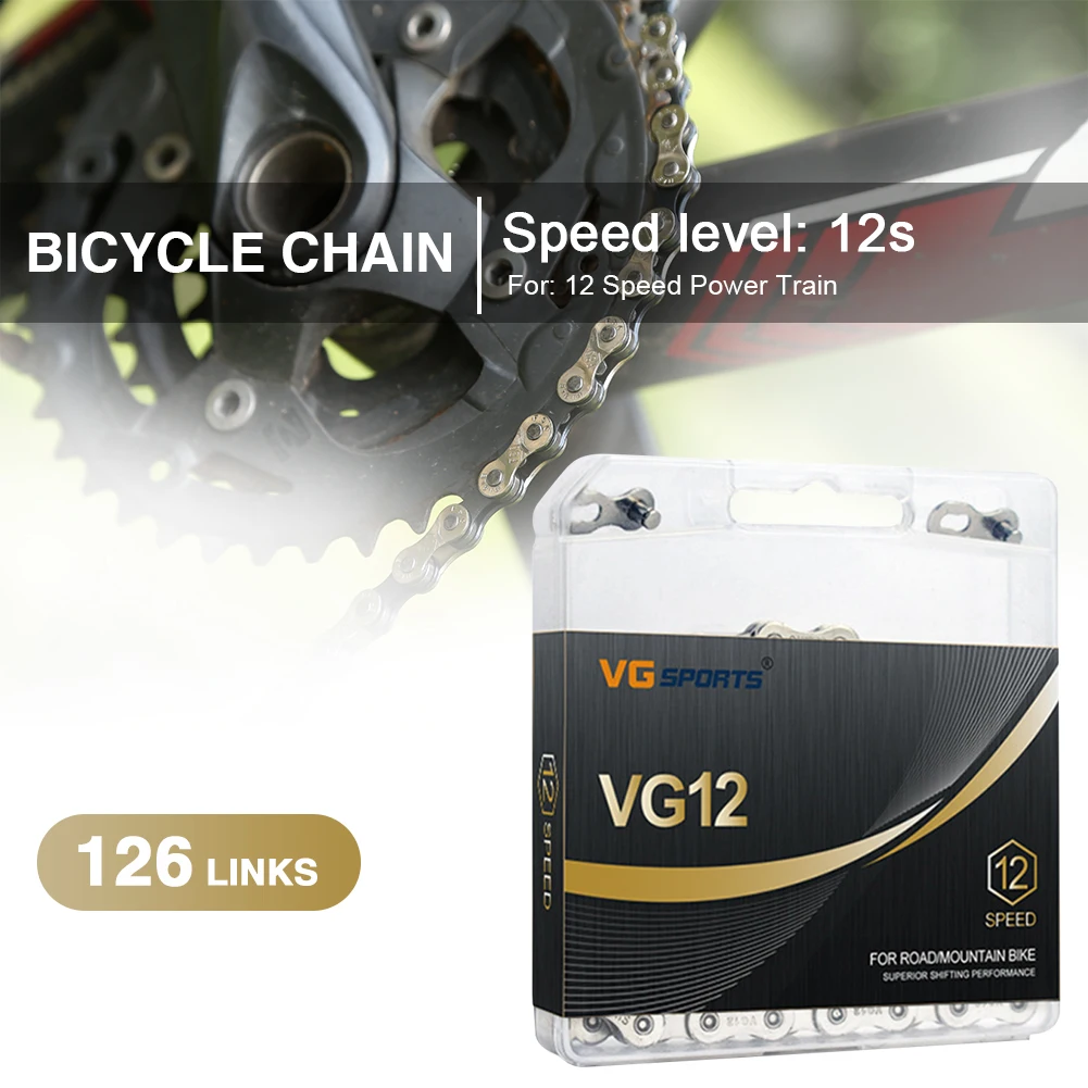 

VG Sports Bicycle Chain Steel 126 Links 12 Speed MTB Road Bike Half Hollow Chain Cycling Equipment Accessories Silver