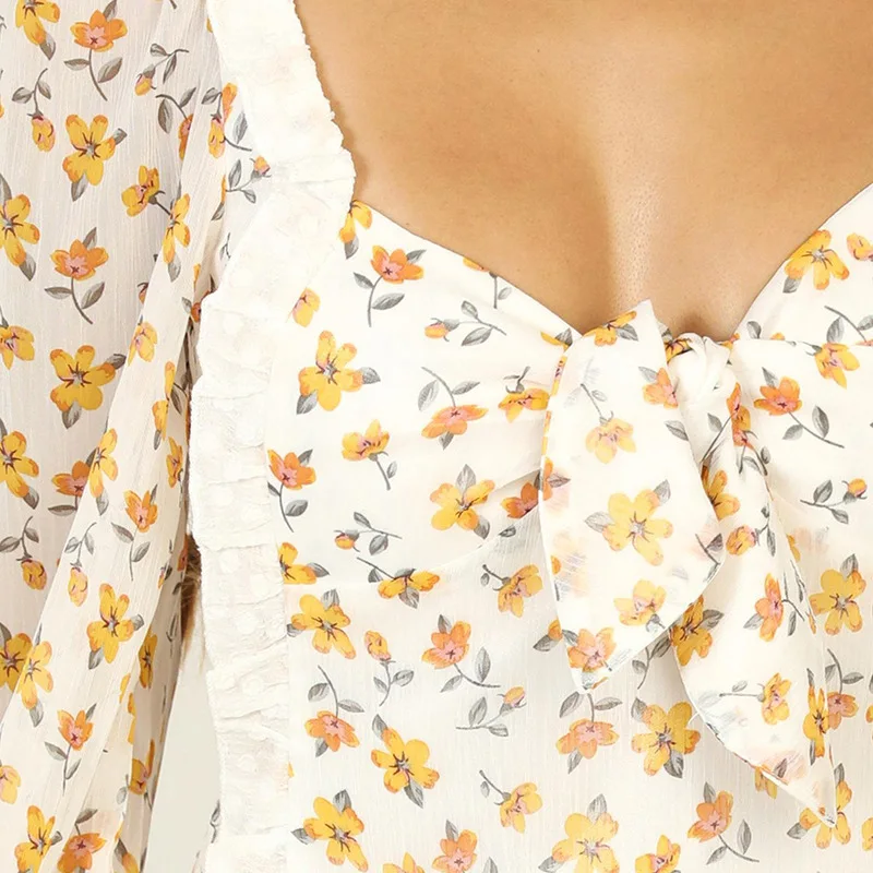 

Women Floral Print Backless Mini Dress Spring Vintage Ruffle Decor A-line Beach Dress Female Lantern Sleeve Sexy Party Vestidos